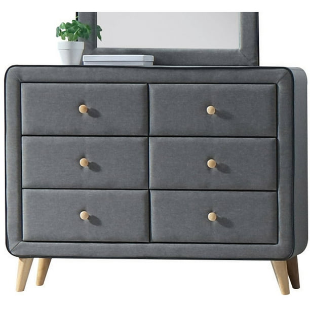 Acme Furniture Valda Light Gray Fabric Dresser With Six Drawers
