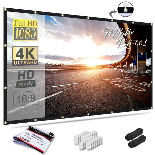 Pantalla de proyección Mdbebbron 150 pulgadas 16:9 portátil antiarrugas