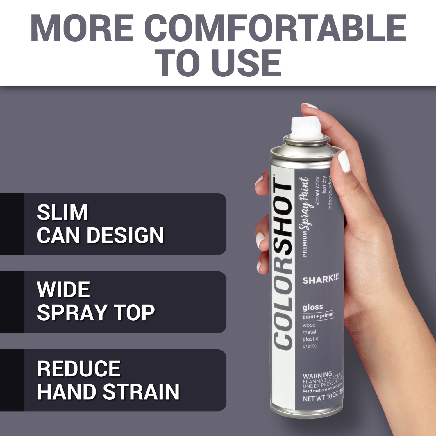 COLORSHOT Gloss Spray Paint, Shark!!! (Dark Gray) 10 oz. 4 Pack, Fast-Drying Acrylic Paint, Indoor & Outdoor Use
