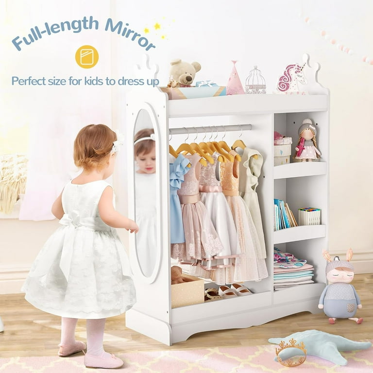 Curipeer Kids Dress up Storage with Mirror, Wood Armoire Wardrobe