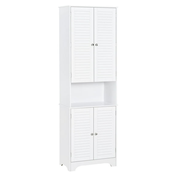 COCOKUN Freestanding Bathroom Linen Tower, Tall Storage Cabinet with Adjustable Shelves & Double Door, White 