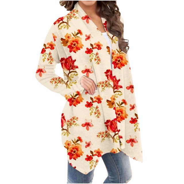 LOVZFMLL Cardigan for Women's Fashionable Long Sleeved Floral Printed Cardigan Jacket Tops