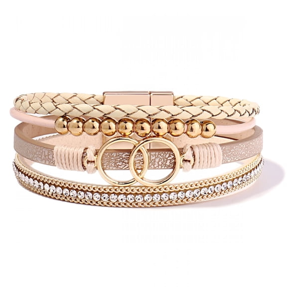 DESIGNICE Boho Wrap Bracelets Leather Cuff Bangle Gold Beaded Bracelets for Women Stackable Infinity Bracelets Jewelry with Clasp