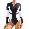 thumbnail image 2 of Sakmal One Piece Swimsuits for Women Plus Size Rash Guards Fitness Long Sleeve Bathing Suit Stretchy Black Crew Neck Womens Bthing Suit L, 2 of 5