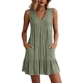 thumbnail image 5 of Taqqpue Women’s V Neck Cute Shift Dress with Pockets,Sleeveless Ruffle Hem Loose Swing Summer Tunic Mini Dress Knee Length Plus Size Tank Dress for Women, 5 of 8