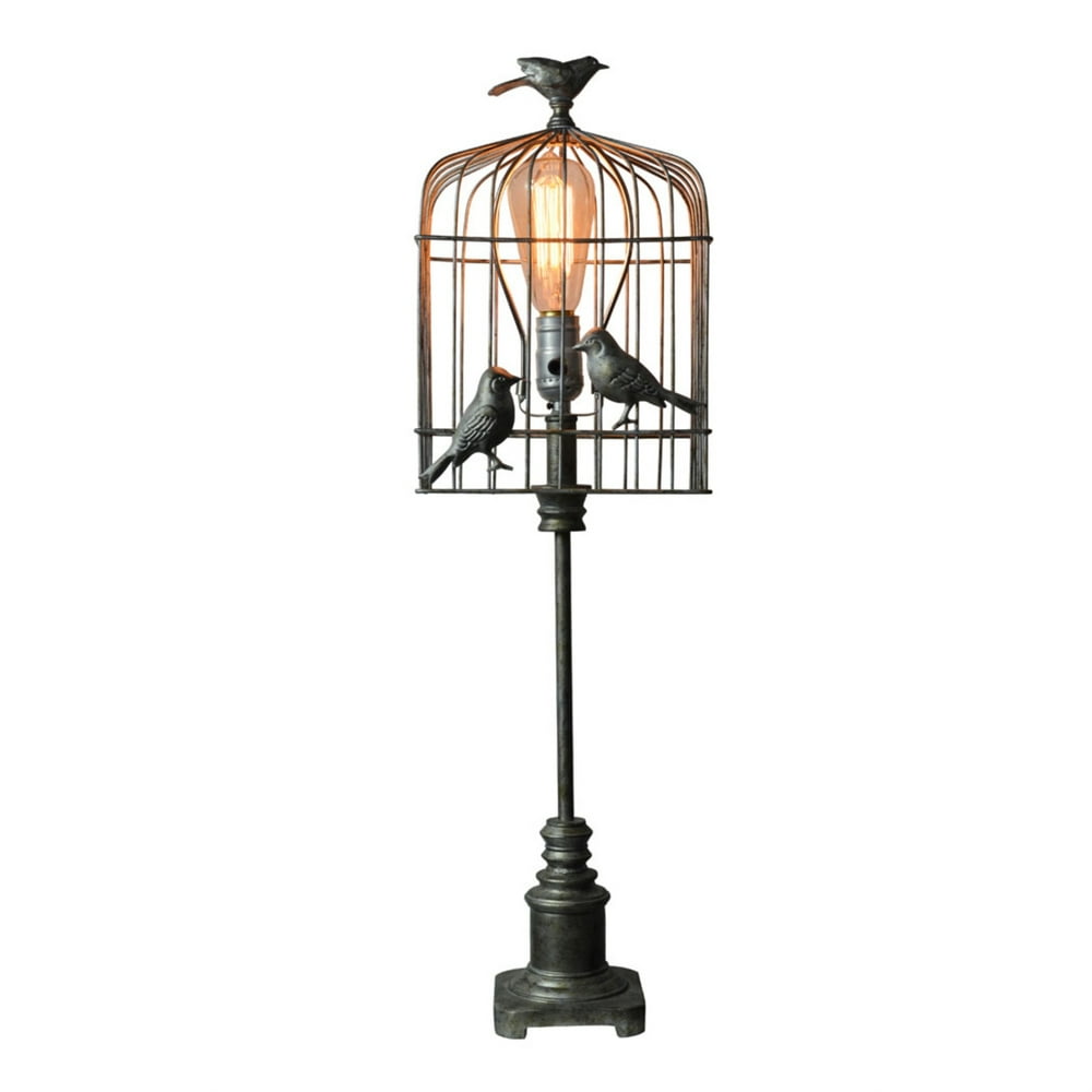 Vintage Inspired Pewter Finish Bird Cage Table Lamp
