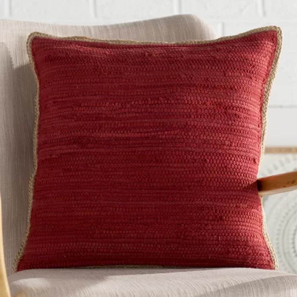 Ox Bay Ringo 20" x 20" Red Jute Bordered Cotton Adult Decorative Throw Pillow Cover