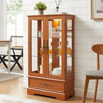 CQSXDA Dark Oak Curio Display Cabinet with Glass Doors, Drawer, and Adjustable Shelves Ideal for Home Décor