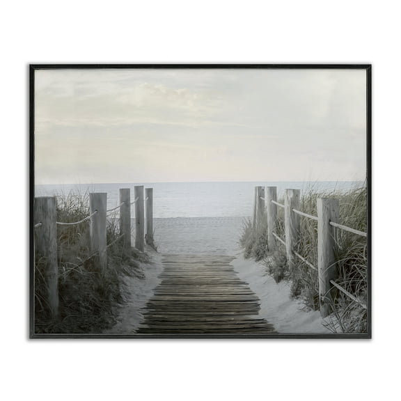 Stupell Industries Boardwalk Steps to Beach Landscape Photography Black Framed Art Print Wall Art, 14 x 11