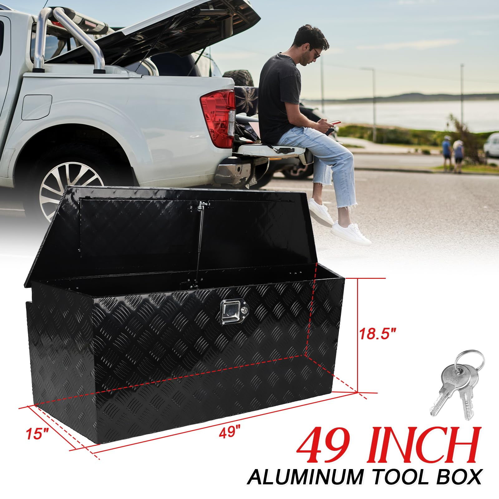 Confote 49 Inch Aluminum Trailer Tongue Box Truck Tool Box with Lock & Keys, Black