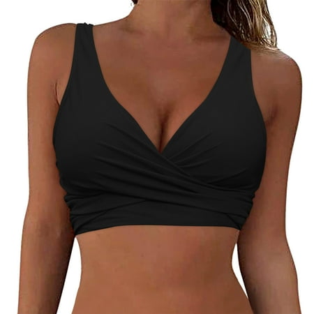 NIEWTR Women Swimwear Bikini Tops Swimsuit Ladies Push-up Bra Beachwear Bathing(Black S)