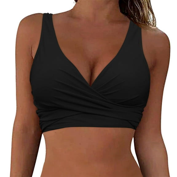 Siilsaa Swimsuit Tops Halter Twist Front Swimsuit Top Padded Swim Bathing Suit Tops Only Black,XXL