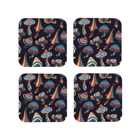 

Tideii Mushroom Doodle for Leather Coasters 4 Pieces Anti-fouling and Anti-scalding Decorative Coasters Suitable for Restaurants Kitchens Coffee Shops-Square