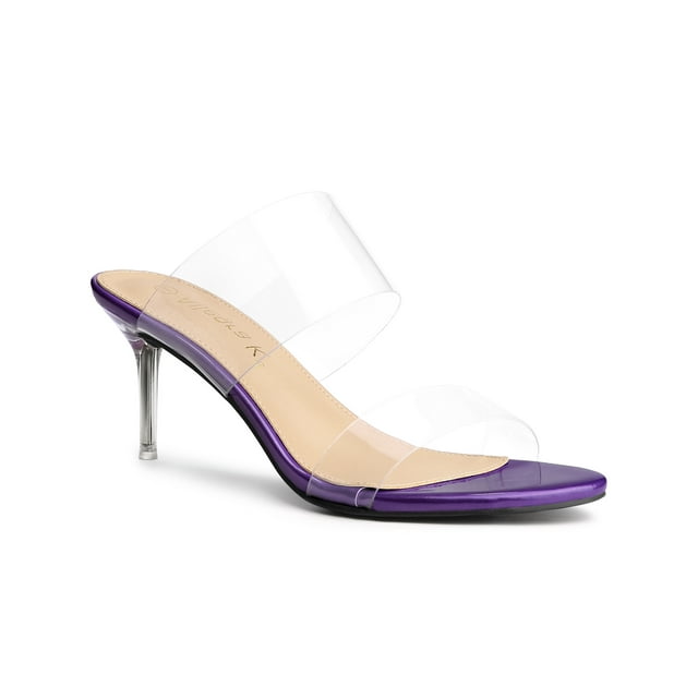 BLISSFUL STEP Sandales à Talons Aiguilles Transparentes pour Femmes à Bout Ouvert à Enfiler Violet Pâle 10
