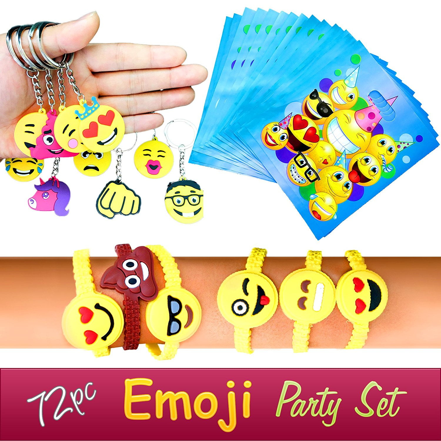 Tongue 50PC Emoji Shopping Plastic Bags Cute Glossy Merchandise Handy Retail Favor for Childrens Birthday Party Gift Smile Kiddie Treats Such as Toys and Candies 12 x 9 Yellow Brown