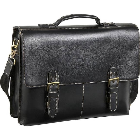 Classical Leather Organizer Briefcase, Black