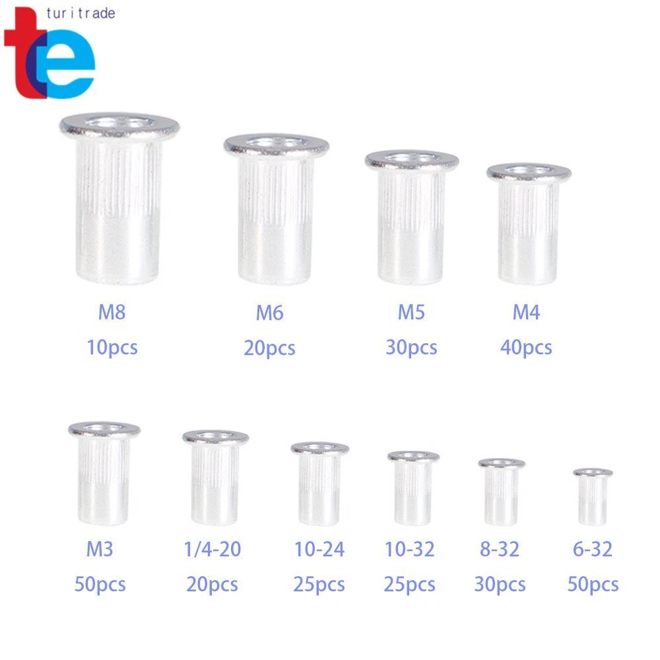 CIRCLE- 300 Pack 150 Pcs Metric + 150 Pcs Sae Aluminum Rivet Nut Rivnut Nutsert Kit New