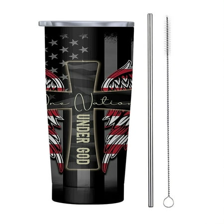 

One Nation Under God American 20oz Tumbler Insulated Stainless Steel Water Bottle Portable Travel Coffee Tea Mug Cup