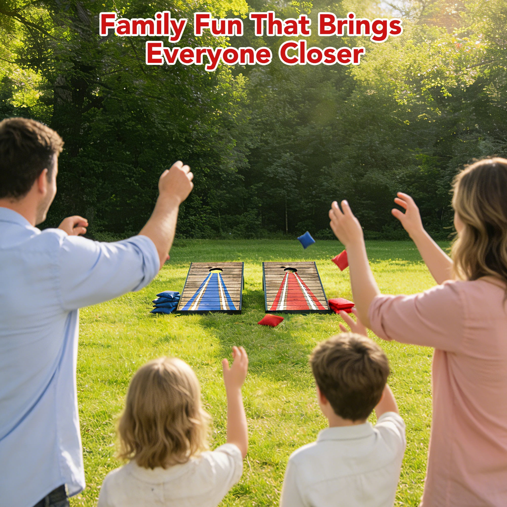4x2 ft Wooden LED Cornhole Game Set, Portable Outdoor Cornhole Boards with 8 Bean Bags for Backyard Beach Camping Parties Family Games