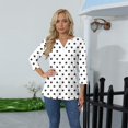 thumbnail image 5 of Women's Polka Dot Print V-Neck 3/4 Sleeve T-Shirt with Button Accent, Playful Casual Top for Weekend Brunch or Movie Nights,White M, 5 of 5