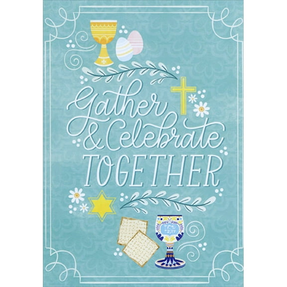 Designer Greetings Chalice, Eggs, Cross, Star of David, Matzah Interfaith Easter / Passover Card