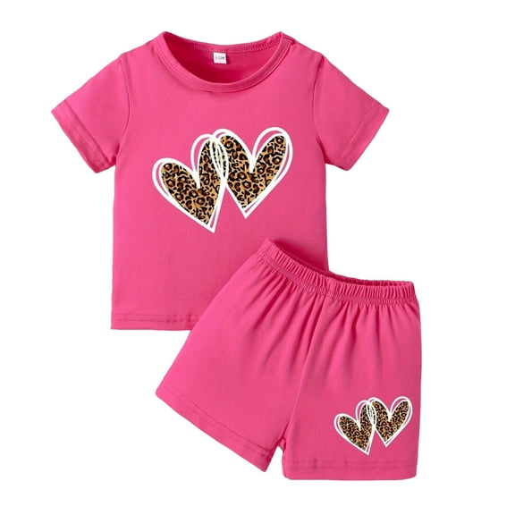 gcong Girls Summer Outfits 5t Cute Print Short Sleeve T Shirt Tops Round Neck Comfy Casual Weekend Set Outdoor Casual Clothes