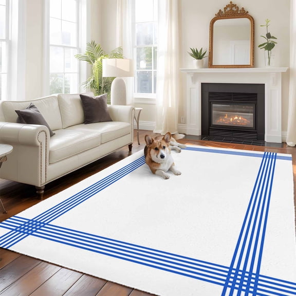 6'x9' Area Rugs, Striped Navy Indoor Outdoor Area Rug for Living Room Bedroom, Blue White Geometric Minimalist Washable Bathroom Rugs Kitchen Floor Carpet Mats Home Decor Aesthetic