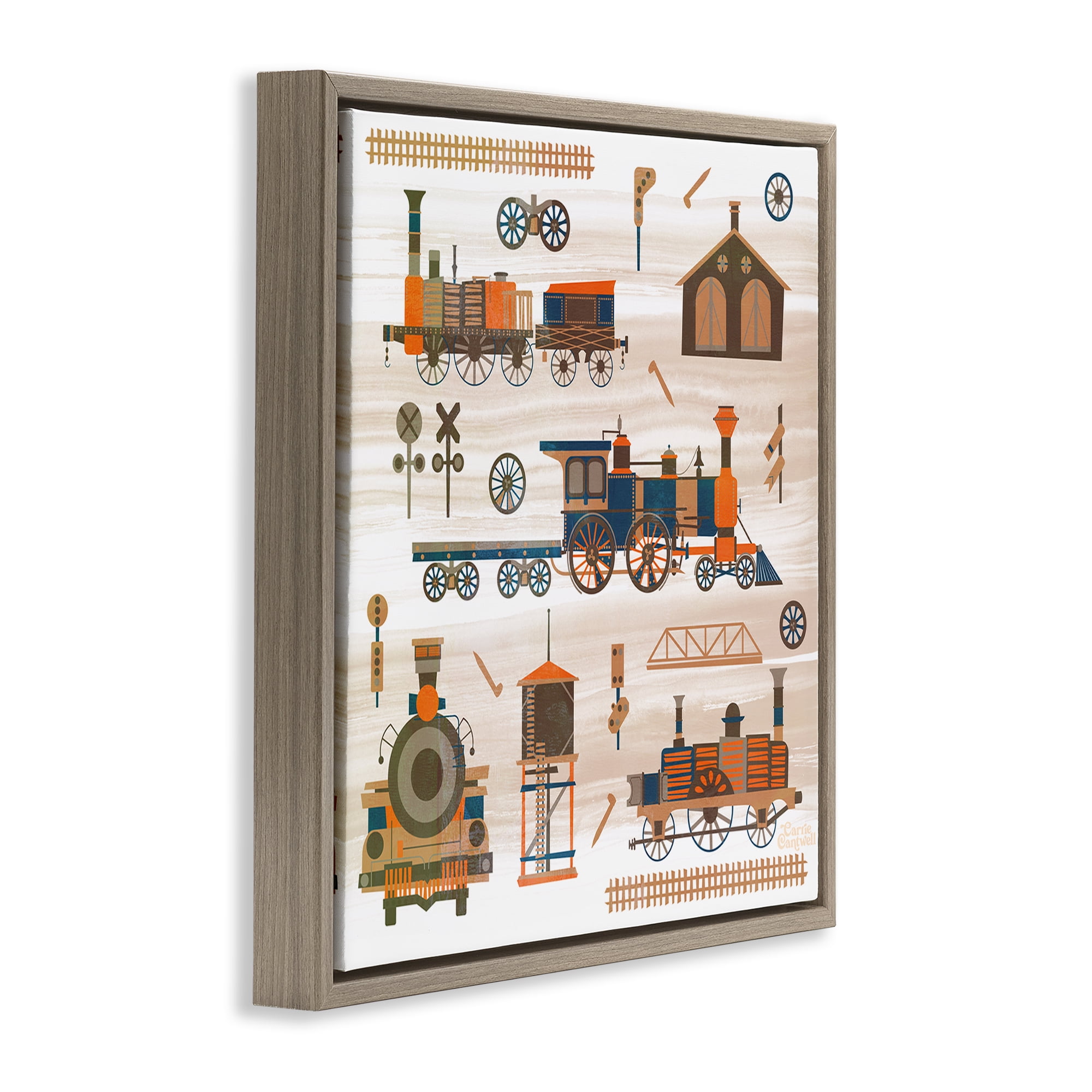 Stupell Industries Totally Trains Rustic Transportation Painting Brown Floater Framed Canvas Art Print Wall Art, 18 x 18