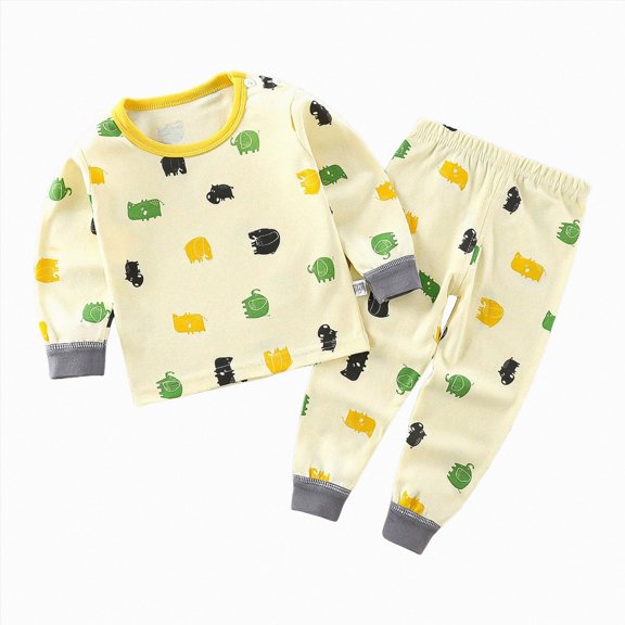 KPOPLK Unisex Pajamas Long Sleeve Pants 2PCS Pajama Sets Pjs Sleepwear Lounge for Tween Teen Kids 1-10Y Size 3-4 Years,Light Yellow