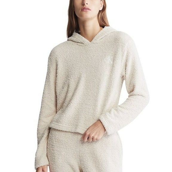 Calvin Klein Women's Terry Knit Lounge Hoodie QS6989, Tapioca, Size Large
