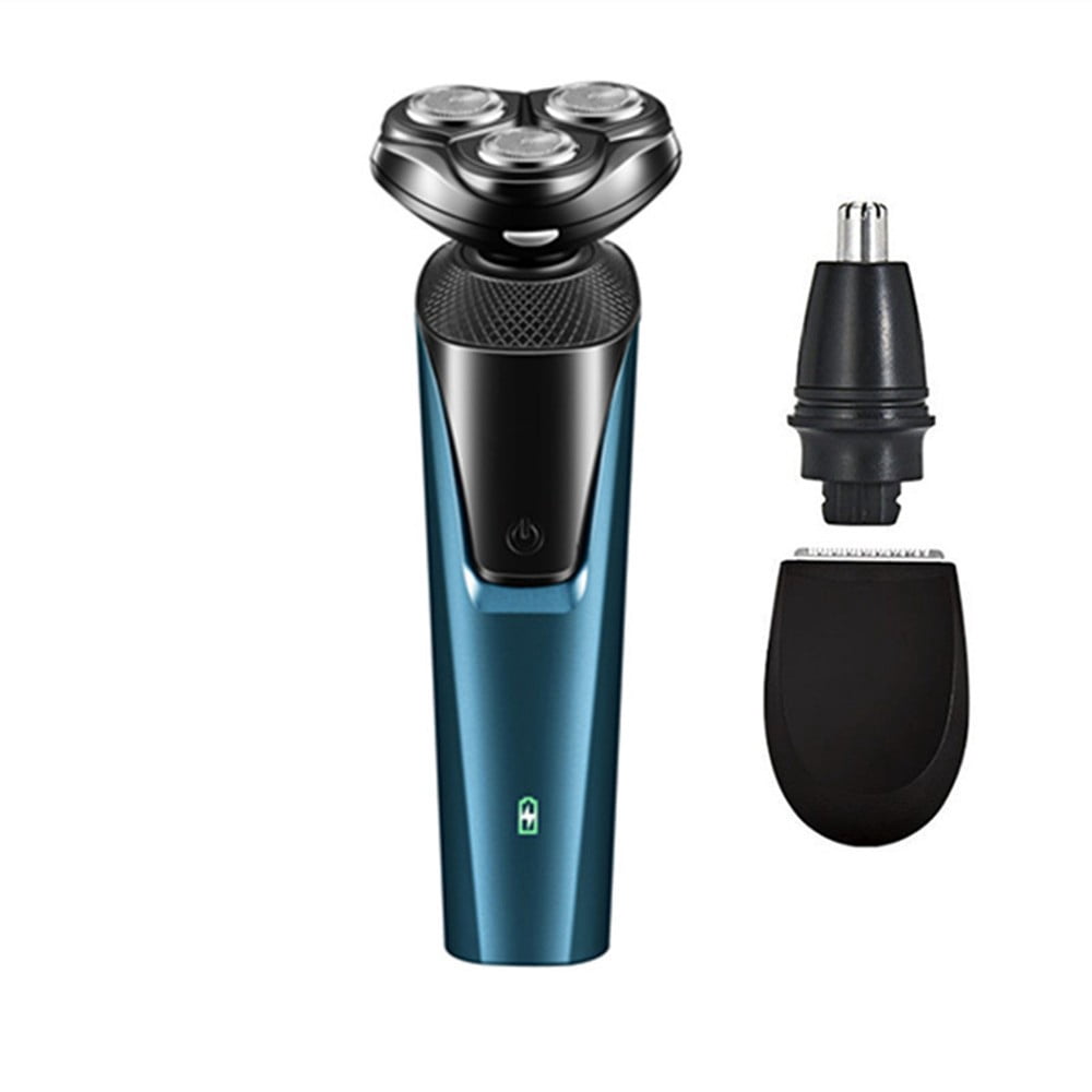 3 in 1 Men's Professional Multi-function Cheek Beard Trimmer Men Nose Hair Cutting Barber Shaver Machine USB Rechargeable, Blue