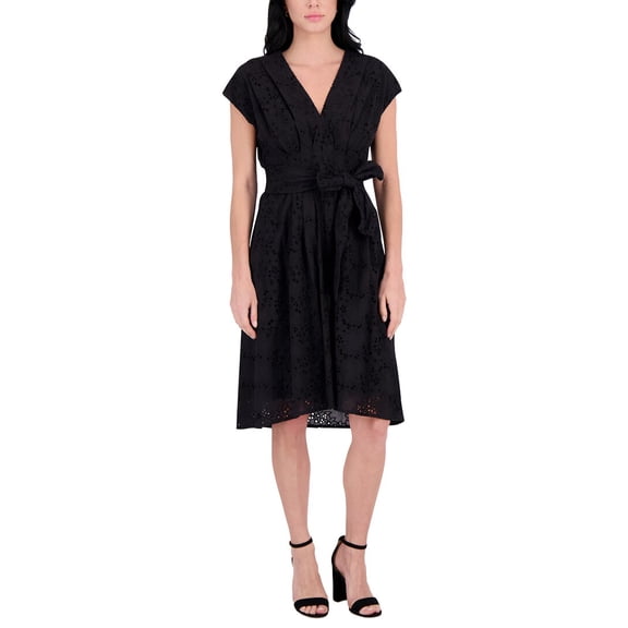 Kensie womens Embroidered Midi Dress, 6, Black