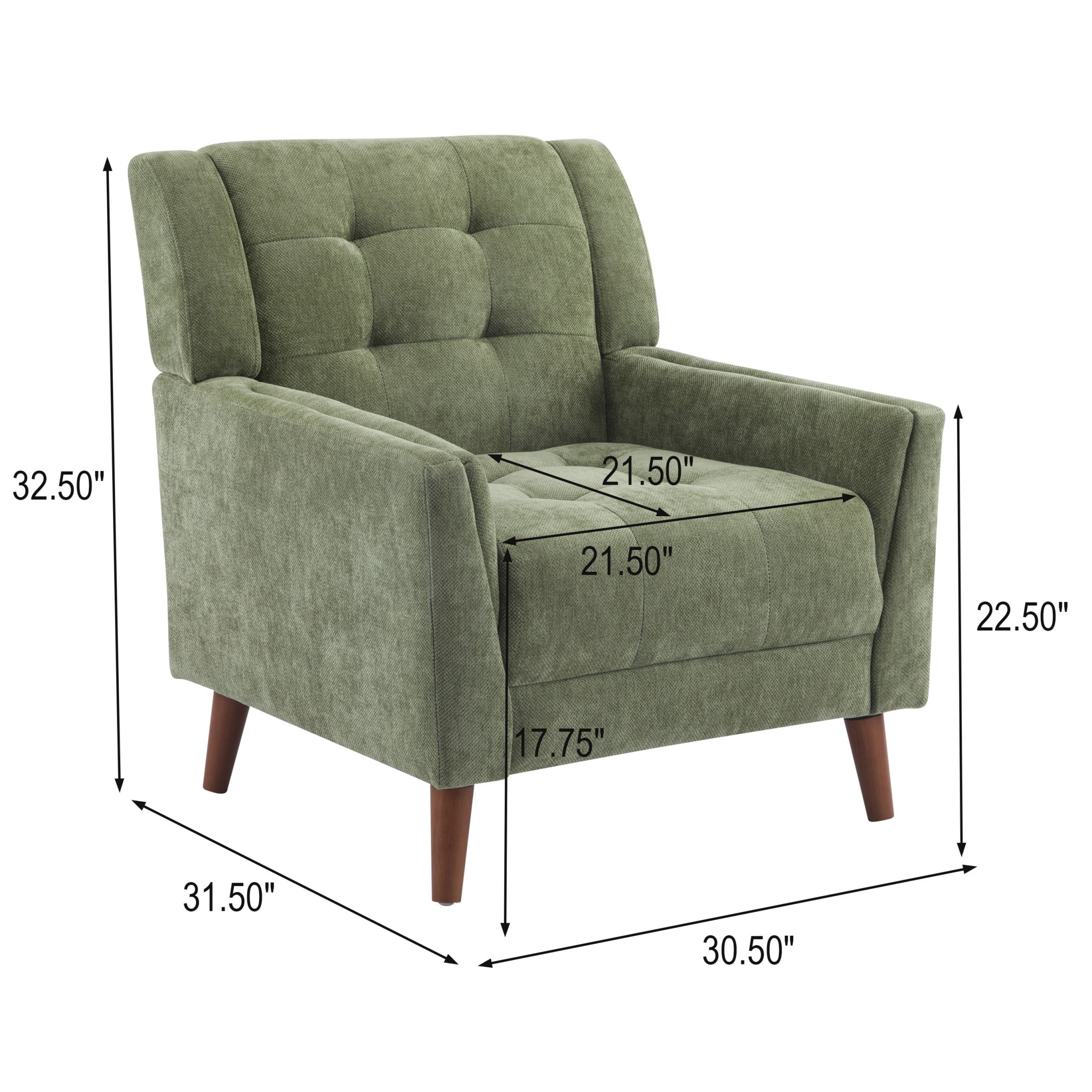 Christopher Knight Home Mid-Century Modern Armchair, Tufted Chenille Upholstery & Rubberwood Legs, Green