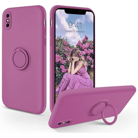iPhone XS Case, Phone Case iPhone X/10, Slim Silicone Soft Rubber Shockproof Protective 360° Ring Holder Kickstand Drop Protection Bumper Cute Girl Women Boy iPhone X/Xs/10 Cover, Deep Purple