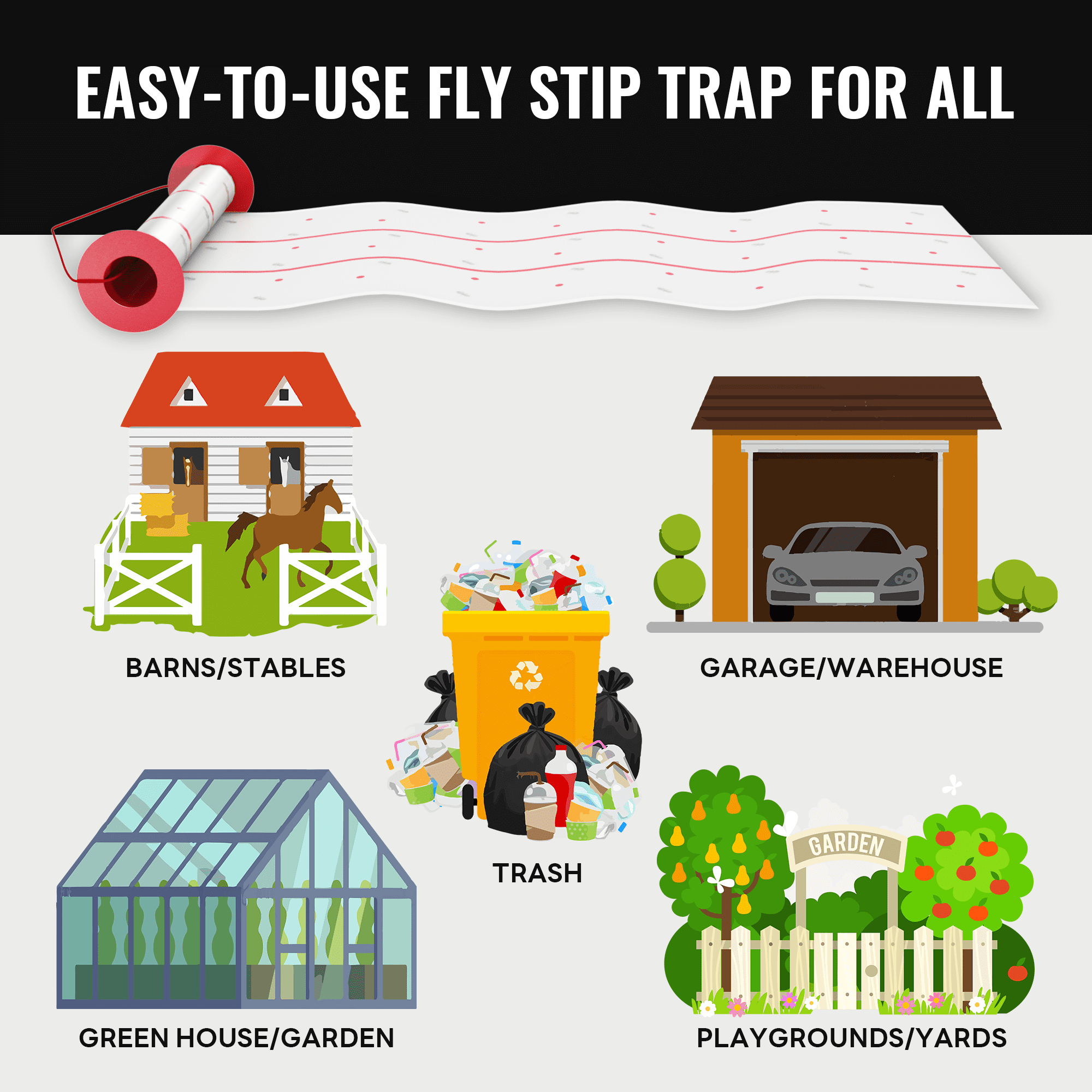 Mosalogic Giant Glue Fly Trap , 16.4 FT Long Adhesive Fly Traps, Flying Insect Paper Roll for Outdoor & Indoor, Sticky Bug Catcher Pest Control for Garage, Barn, Greenhouse & Garbage Room
