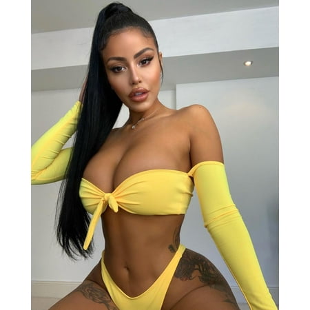 Women Swimsuit Set  Long Sleeve Lace-up Tops and Panty Two-piece Suit for Vacation Swimming Beach