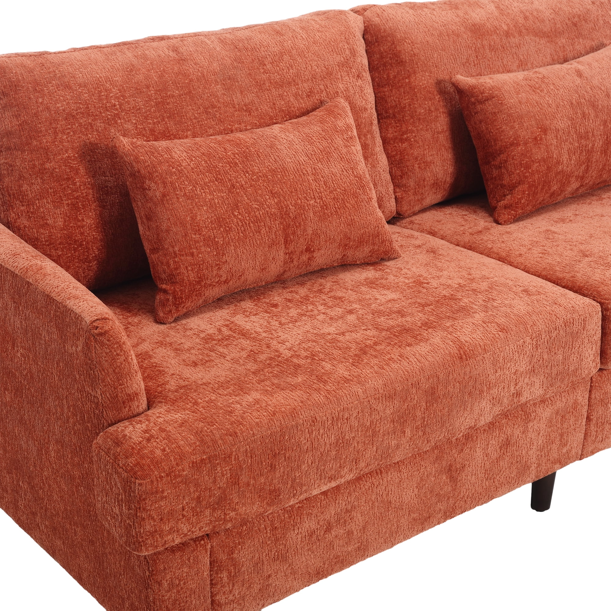 MAYEERTY Mid Century Modern chenille Fabric Loveseat sofa, 2-Seat Upholstered Loveseat Sofa Modern Couch for Living Room,Brown wood feet sofa for Bedroom, Reading (Orange Chenille)