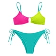 thumbnail image 4 of Triangle Bikini Sets for Women Tie Side Bottom Halter String Back Tie Color Blocked Top Two Piece Swimwear Bathing Suit(Yellow,XL), 4 of 4