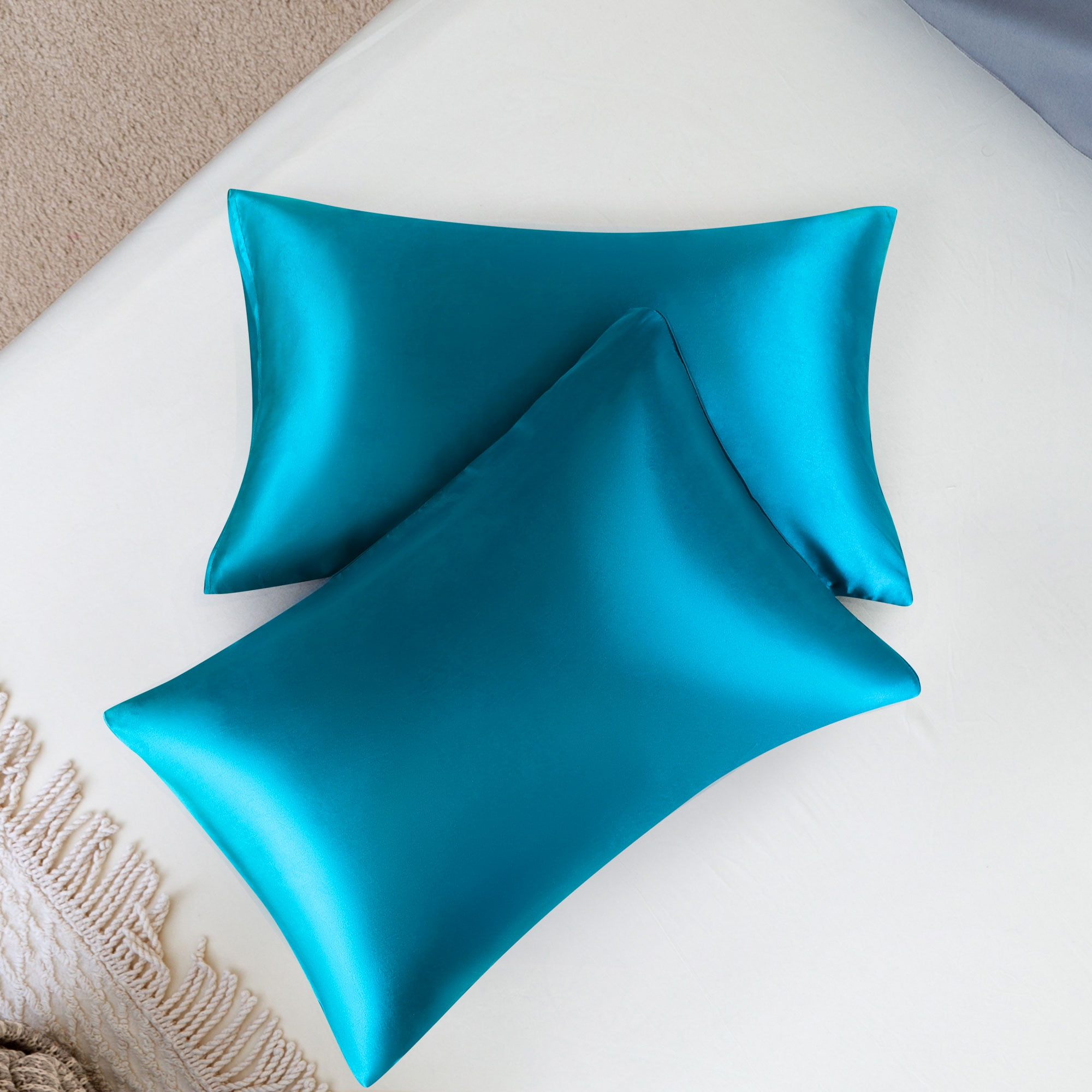 Unique Bargains Satin Envelope Closure Pillowcases Set of 2 Peacock Blue 20"x26"