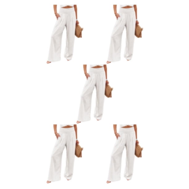 Sonducket Mujer verano primavera pantalones bolsillos largo suelto Casual pierna ancha estiramiento de moda para salón Streetwear blanco XXXL Type2 NO2