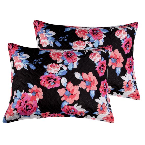 FLXXIE Quilted Pillow Shams Ultra Soft and Warm Pillowcases Set of 2 (Standard, Black)