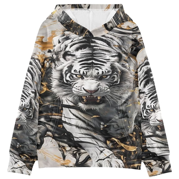 DIXRUYEE Youth Hoodie Pullover Sweatshirt Emerald Storm Tiger Printed