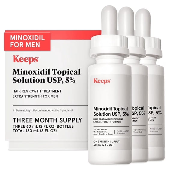 Keeps Minoxidil Solution 5% for Men - Topical Hair Regrowth - 3 Month Supply (3 x 2 fl oz Bottles)