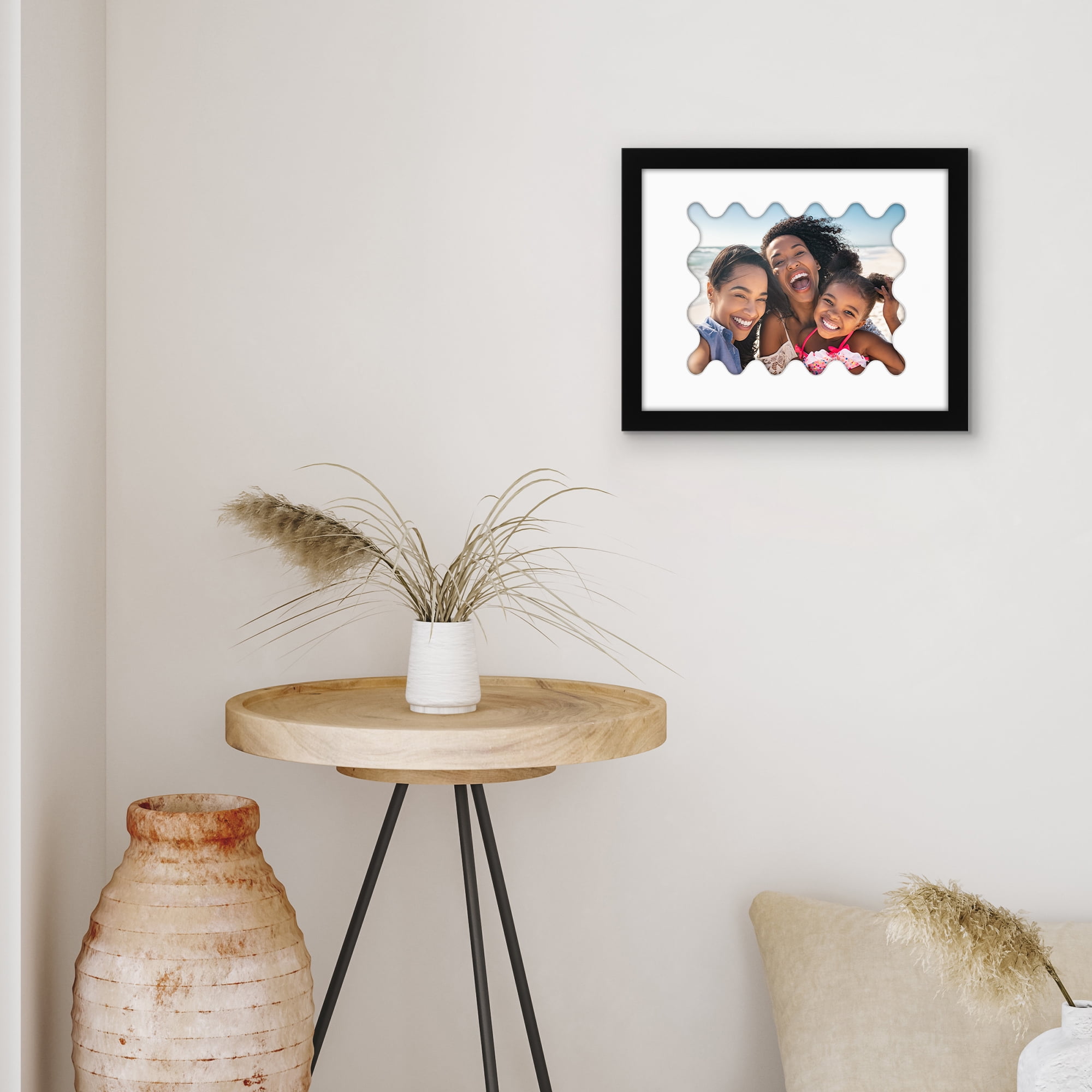 Americanflat 11x14 Picture Framewith Wavy Mat Shatter-Resistant Glass elevate cherished photos - Black