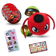 Miraculous Ladybug, 4-1 Surprise Miraball, 3 Pack, Toys for Kids with Collectible Character Metal Ball, Kwami Plush, Glittery Stickers and White Ribbon, Wyncor