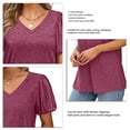 thumbnail image 4 of Tops con cuello en V Color puro Suave para la piel Tops con mangas abullonadas Camisetas de manga corta para ir de compras a diario, 4 of 6