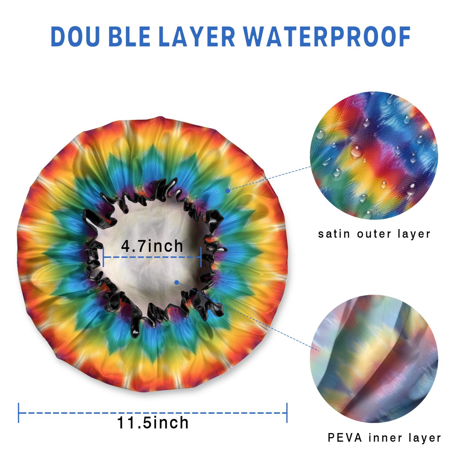 Shower Caps,Colorful Tie Dye Floral Mandala Waterproof Shower Cap for Women 4 Pieces,Double Reusable Hair Cover for Shower PEVA Elastic Stretch Hem