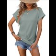 thumbnail image 2 of Camiseta Informal de Corta para Mujer, , con Nudo Torcido y Estampado de Gofres, Holgada. Verde XXL, 2 of 8