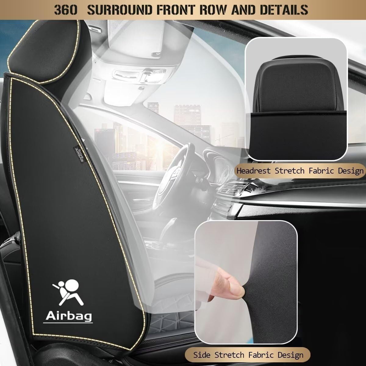 LAONNVIR Car Seat Cover for Hyundai Santa Fe Accessories 2009-2025 2026,Full Set Waterproof Leather Seat Covers Protector Airbags Compatible(Gray)