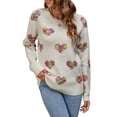 thumbnail image 3 of VISgogo, suéter de punto de manga larga para mujer, cuello redondo, patrón de corazones coloridos, prendas de punto holgadas, suéter de ganchillo informal para mujer VISgogo moda, 3 of 9